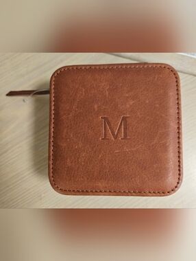 American Leather Co Travel Jewelry Box Genuine Leather TAN BROWN Square